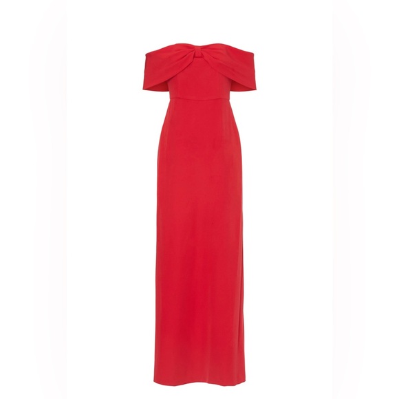Sachin & Babi Red Off-Shoulder Crepe Gown Sz 8 Black Tie Formal - Picture 5 of 5